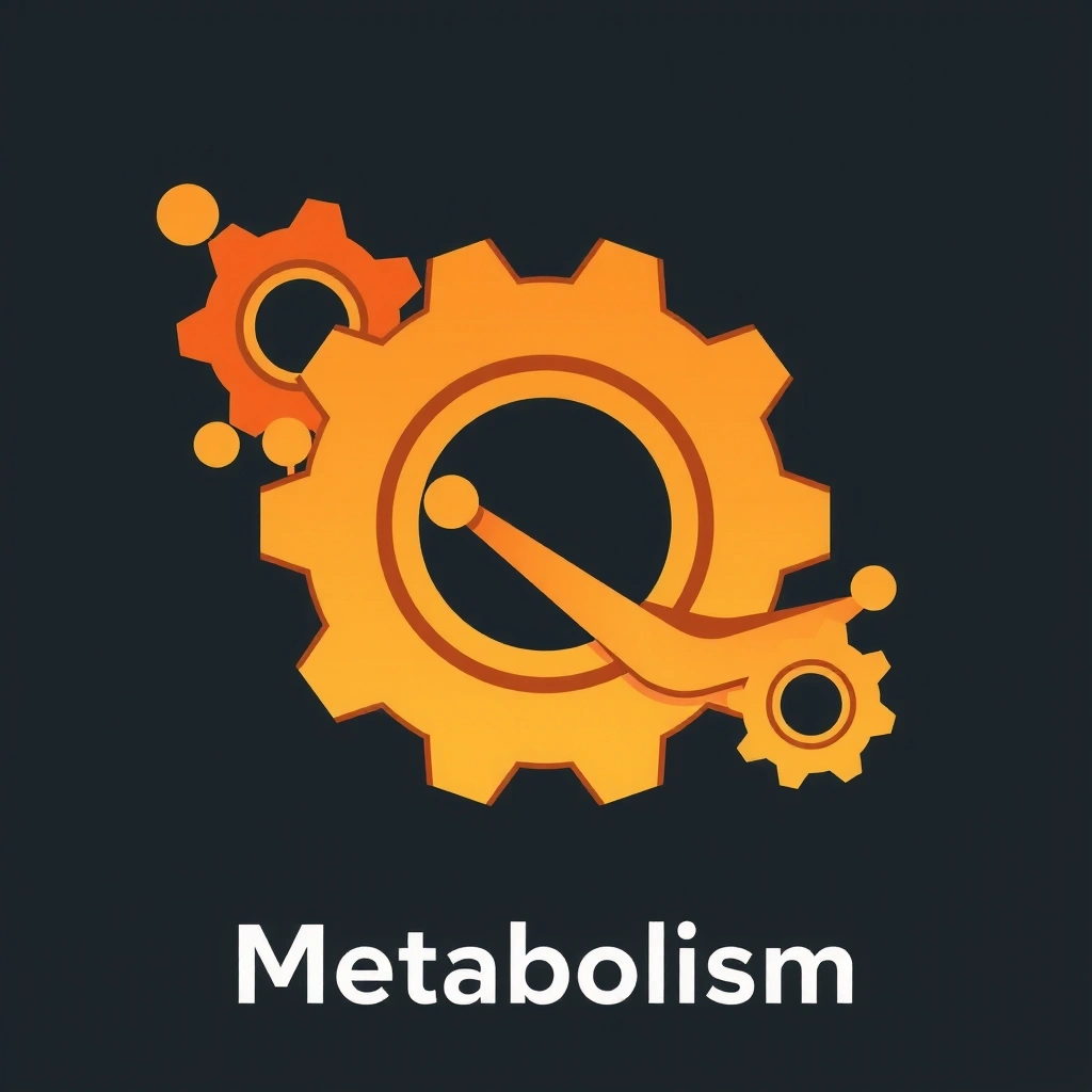 Simbol stilizat al metabolismului, cu ingranaje și elemente organice